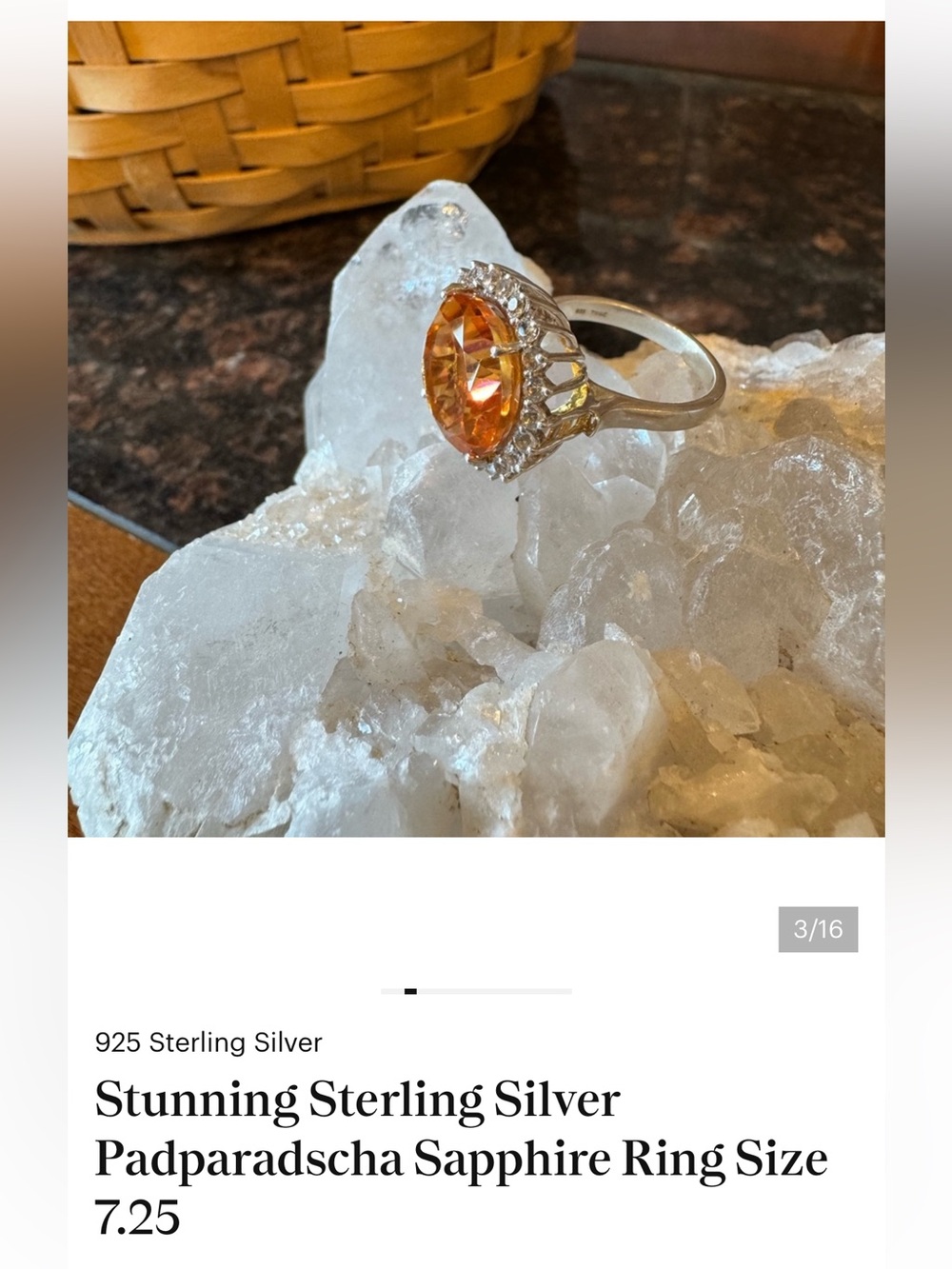 Authentic Orange Sapphire Statement Ring - Elegant Cocktail Ring w CZ Halo Studs